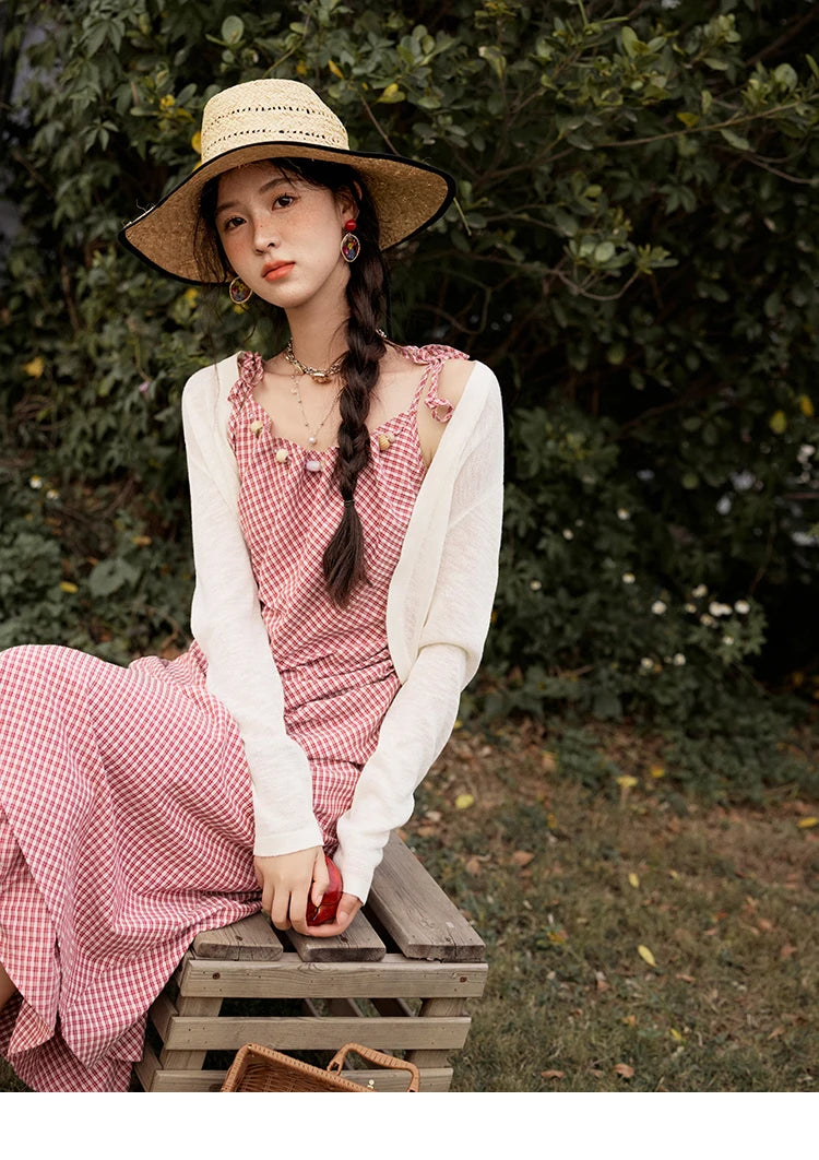 MISHOW Red Plaid Summer Camisole Dress Women New 2025 Sleeveless Elastic Waist Retro Dresses Woman Sweat Fashion MXE32L2198