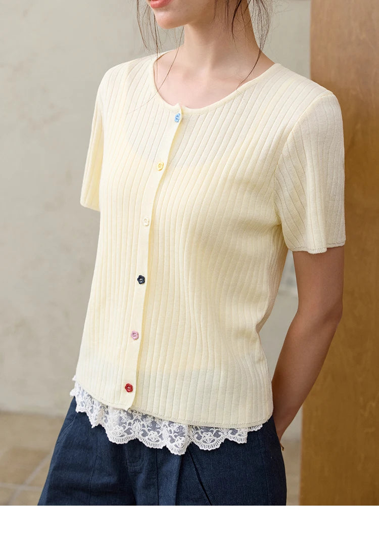 MISHOW Casual Summer Cardigan Women 2025 Short Sleeve Round Neck Solid Thin Knitted Pullovers Female Slimming Tops MXE34Z1268