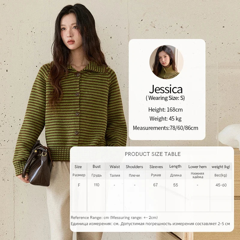 MISHOW New Striped Knitted Cardigan 2025 Autumn Winter Retro Stand-up Collar Raglan Sleeve Cardigan Commute Loose Top MXE88Z2690