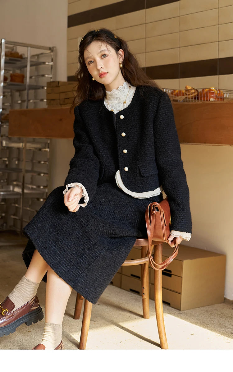 MISHOW Wool Blend Short Coat Rear Split Skirt Separately Women 2024 Winter French Fashion Elegant Jacket A-line Skirt MXC56W0162