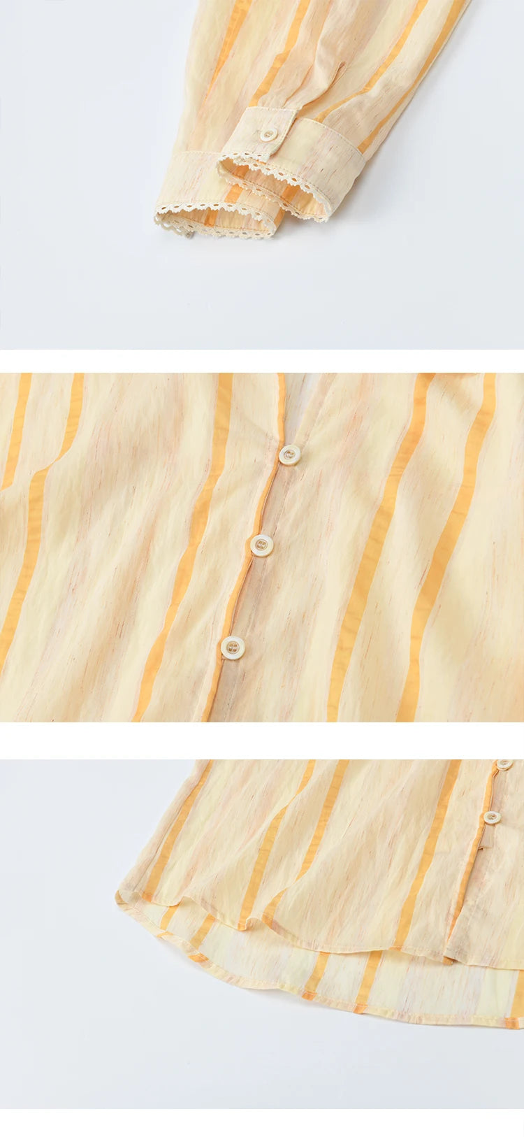 MISHOW Women's Korean Orange Stripe Linen Shirt 2025 Autumn Lapel Collar Lace Trim Cuffs Breathable Shirt Office Lady MXE43C2379