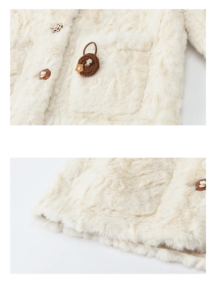 MISHOW Women's Winter Jacket 2025 Sweet Pink Faux Rabbit Fur Coat with Pockets Handcrafted Vintage Buttons Outerwear MXE87W0990