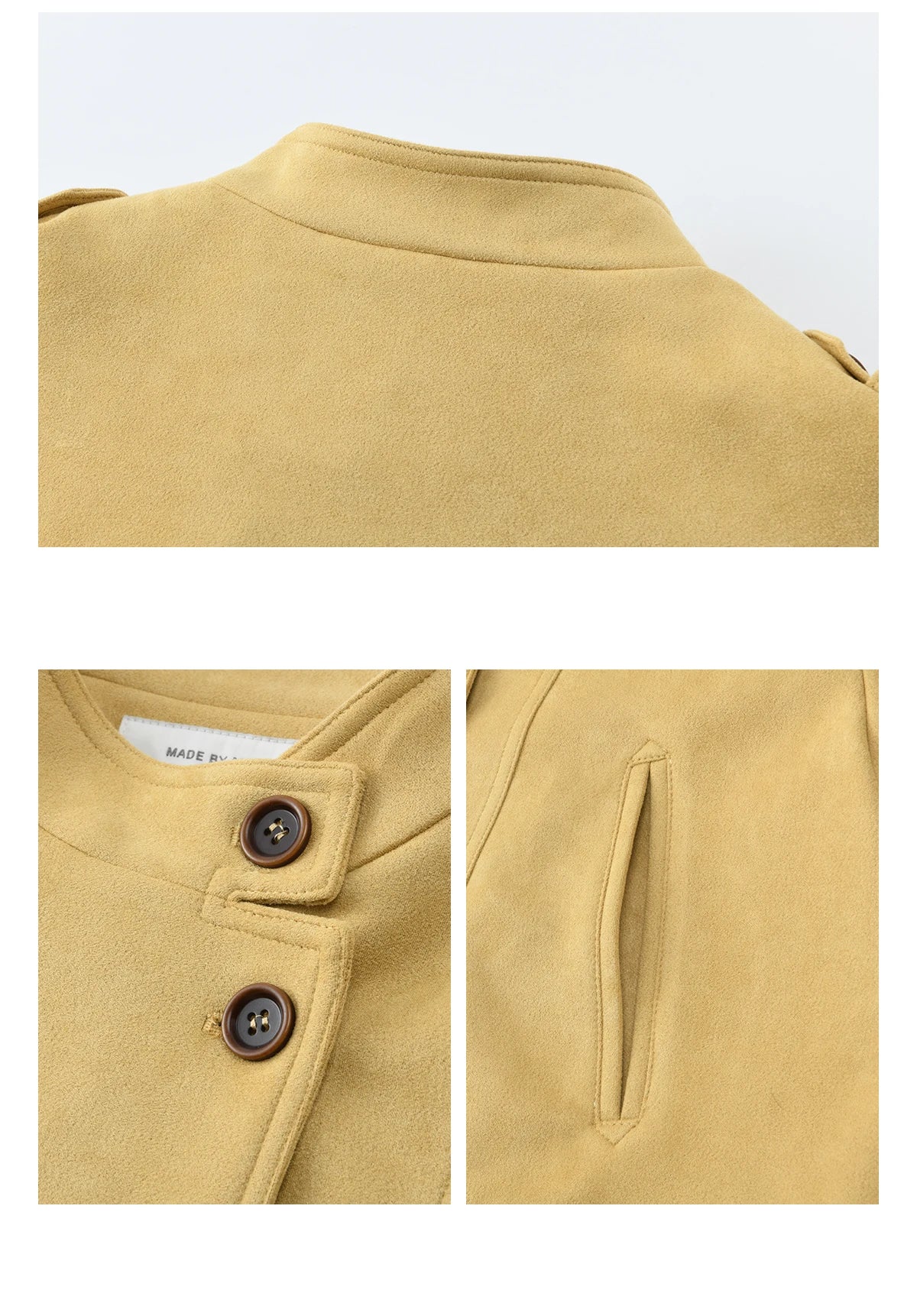 MISHOW Women's Yellow Double-Breasted Trench Stand Collar Coat Adjustable Cuffs Splicing Striped Hem Casual Outerwear MXF11W1026