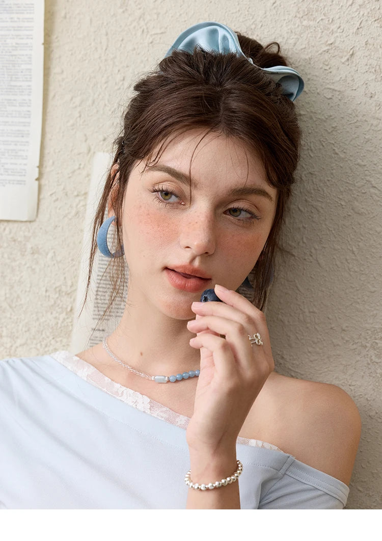 MISHOW Sexy Summer New T-shirts Women 2025 Short Sleeve Skew Collar Off-shoulder Lace Shirt Female Versatile Thin MXE31T0503