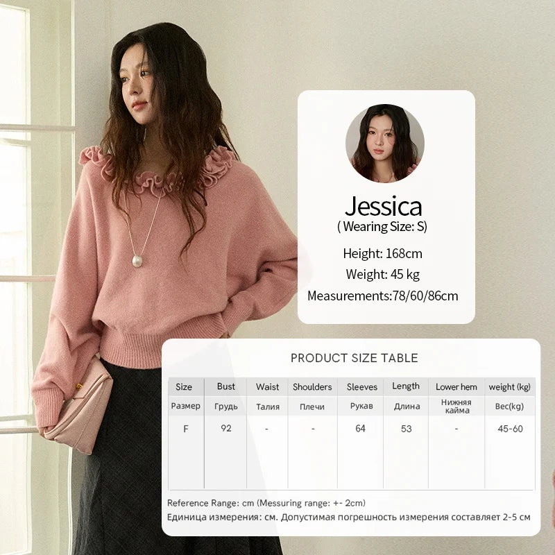 MISHOW Pullovers Women 2025 French Style Orange Lotus Edge Crew Neck Lantern Sleeves Top Slim Luxury Women's Sweaters MXE86Z2726