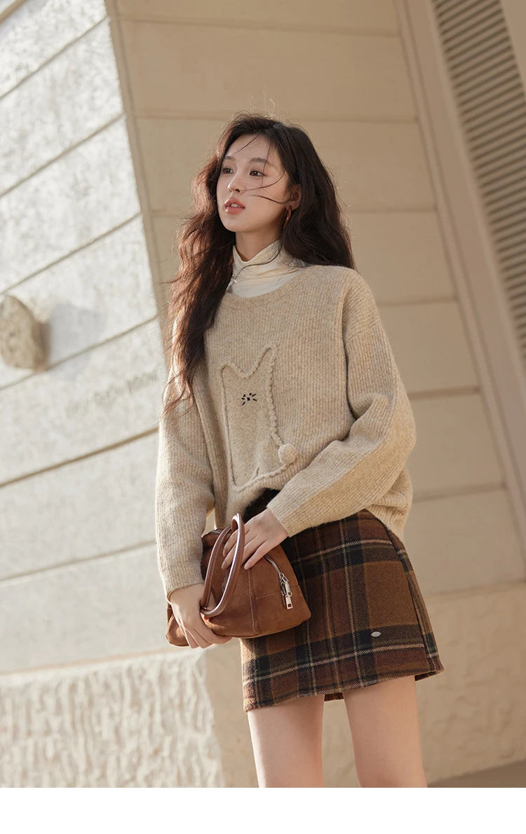 MISHOW Gentle Sweet Sweater Women's 2024 Autumn Winter Cute Emboridery Cartoon Dropped Sleeves Pullovers Sweater Tops MXD54Z0953