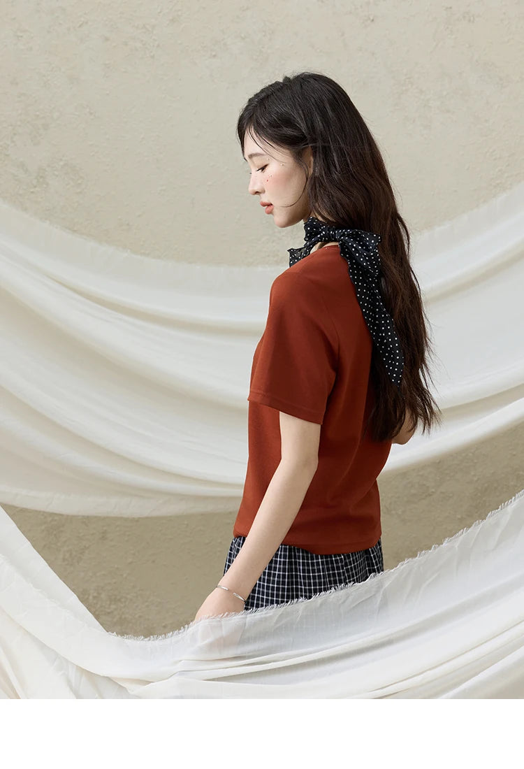 MISHOW Summer Print Casual T-shirt Women New 2025 Short Sleeve Round Neck Slim Shirts Female Fashion Office Lady Tops MXE33T0500