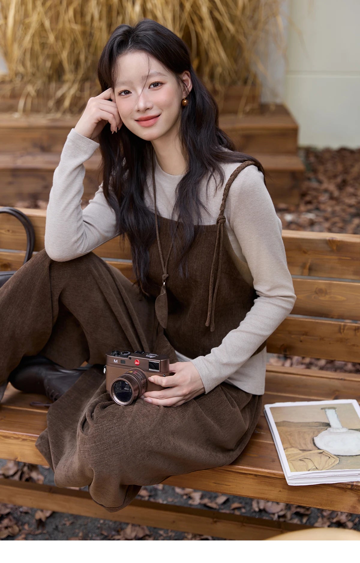 MISHOW Three-piece Suit Women 2025 Retro Brown Vest Wide-leg Pants Gray Long Sleeves Tops Autumn Women's Pants Set MXE49T1422