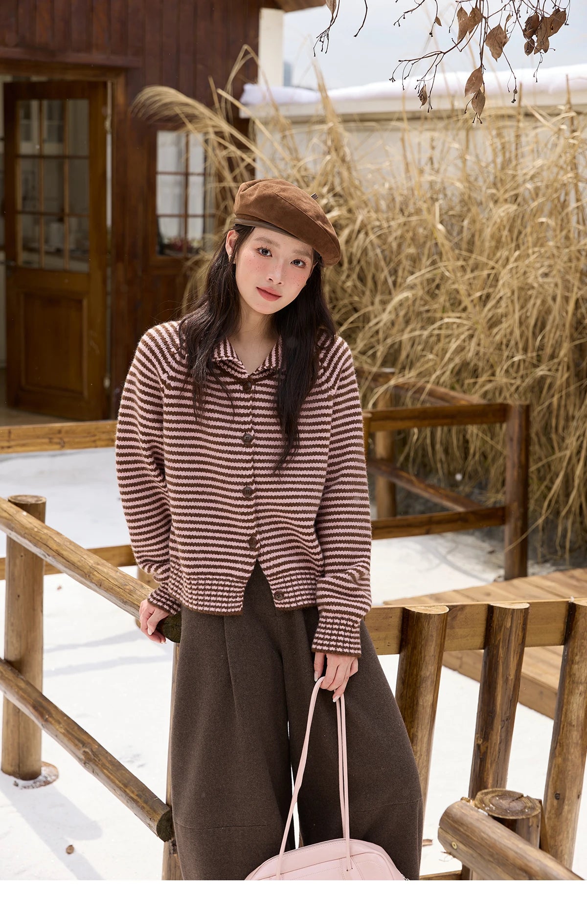 MISHOW New Striped Knitted Cardigan 2025 Autumn Winter Retro Stand-up Collar Raglan Sleeve Cardigan Commute Loose Top MXE88Z2690