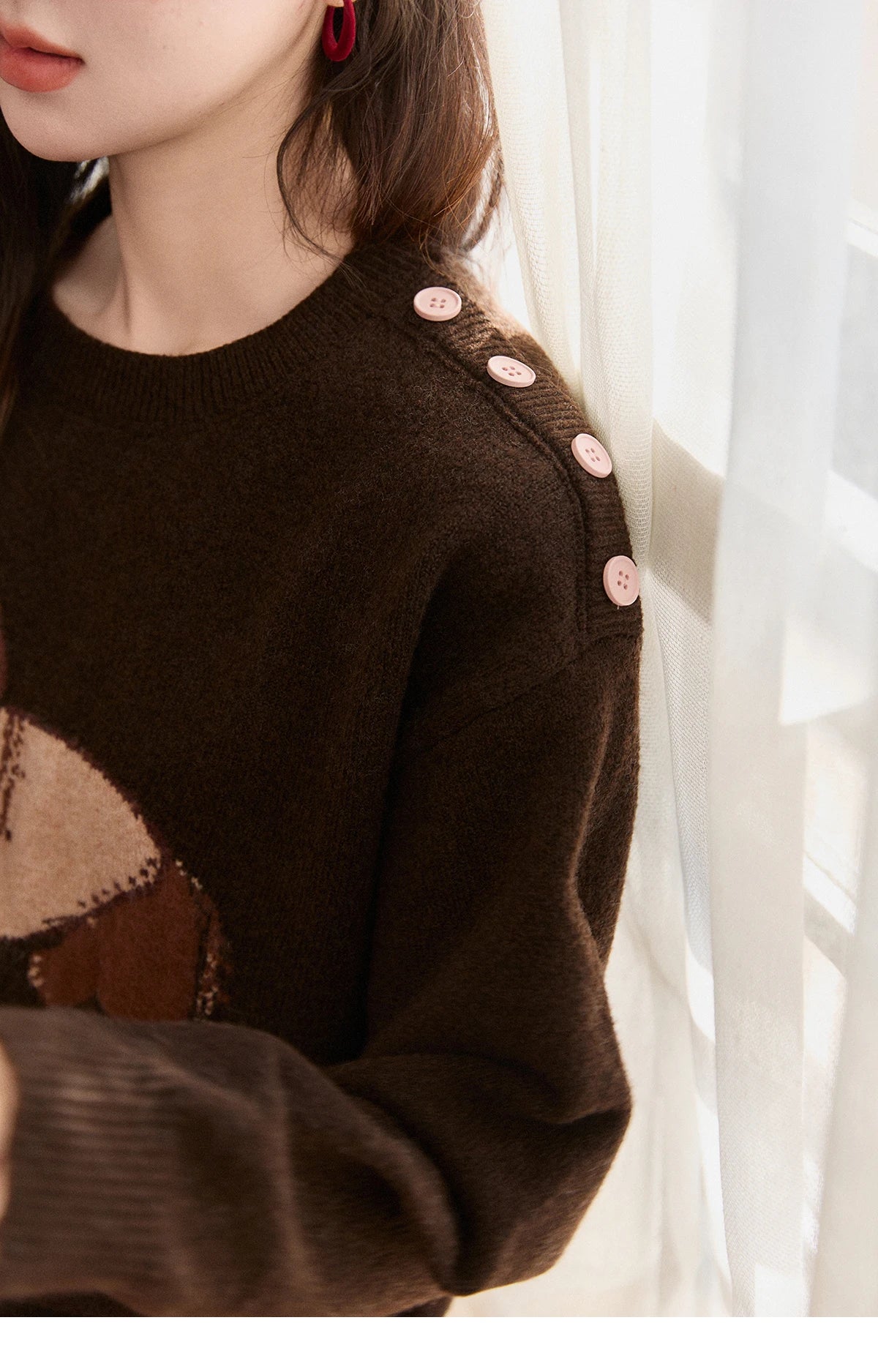 MISHOW Women's French Crew Neck Pullover Sweaters 2025 Winter Loose Dog Jacquard Knitted Top (Scarf Not Included) MXE94Z2890