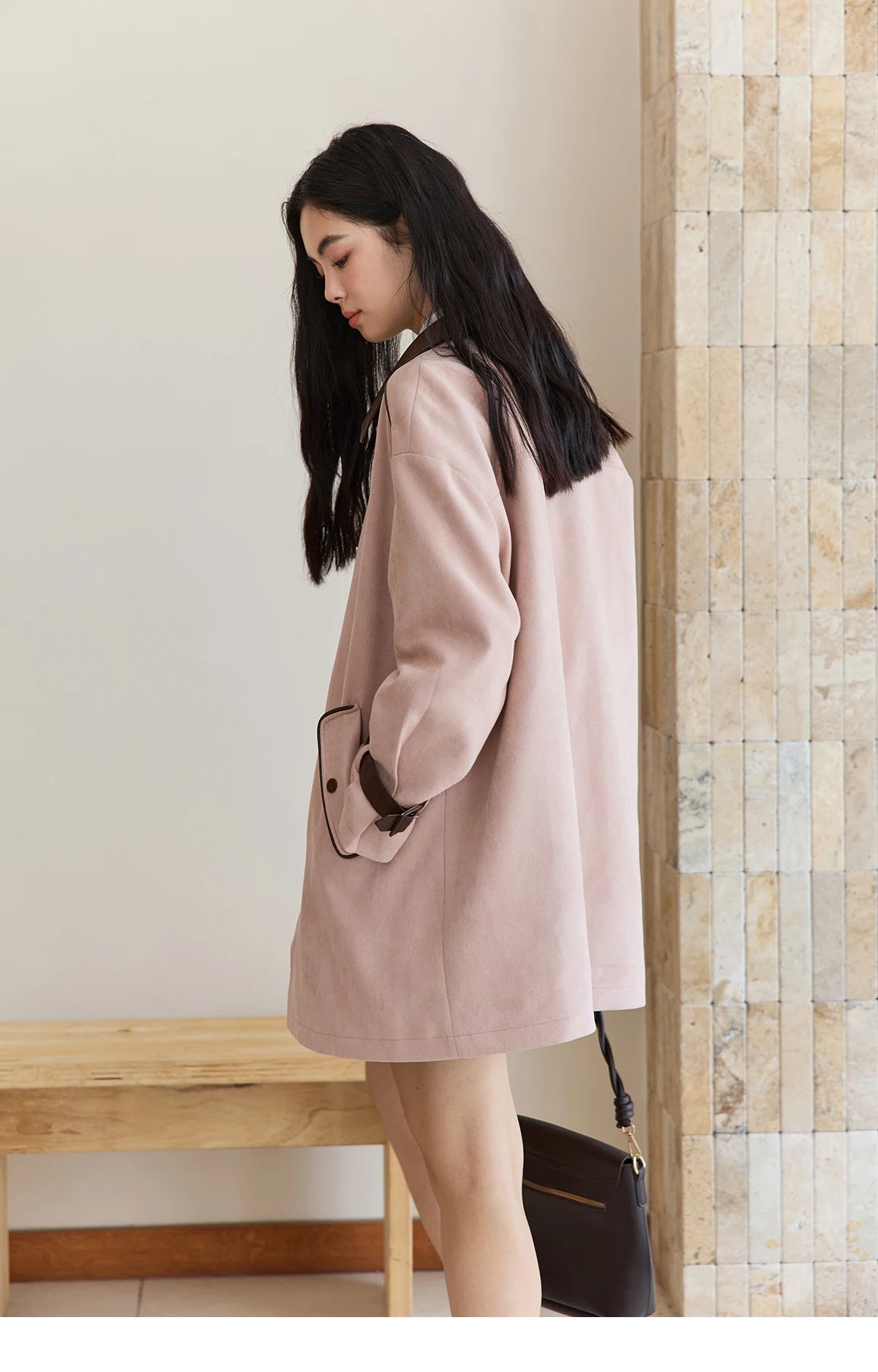 MISHOW Pink Jacket for Women 2025 Autumn New Commute Sweet Style Turn-down Collar Long Sleeve Mid-length Jacket MXE45W0845