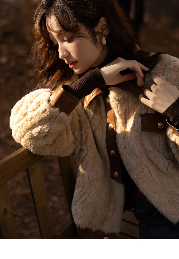 MISHOW Women's Lamb Wool Coat 2022 Winter Single Breasted Leather Turn-down Collar Thickened Warm Outwear Office Lady MXB43W0490