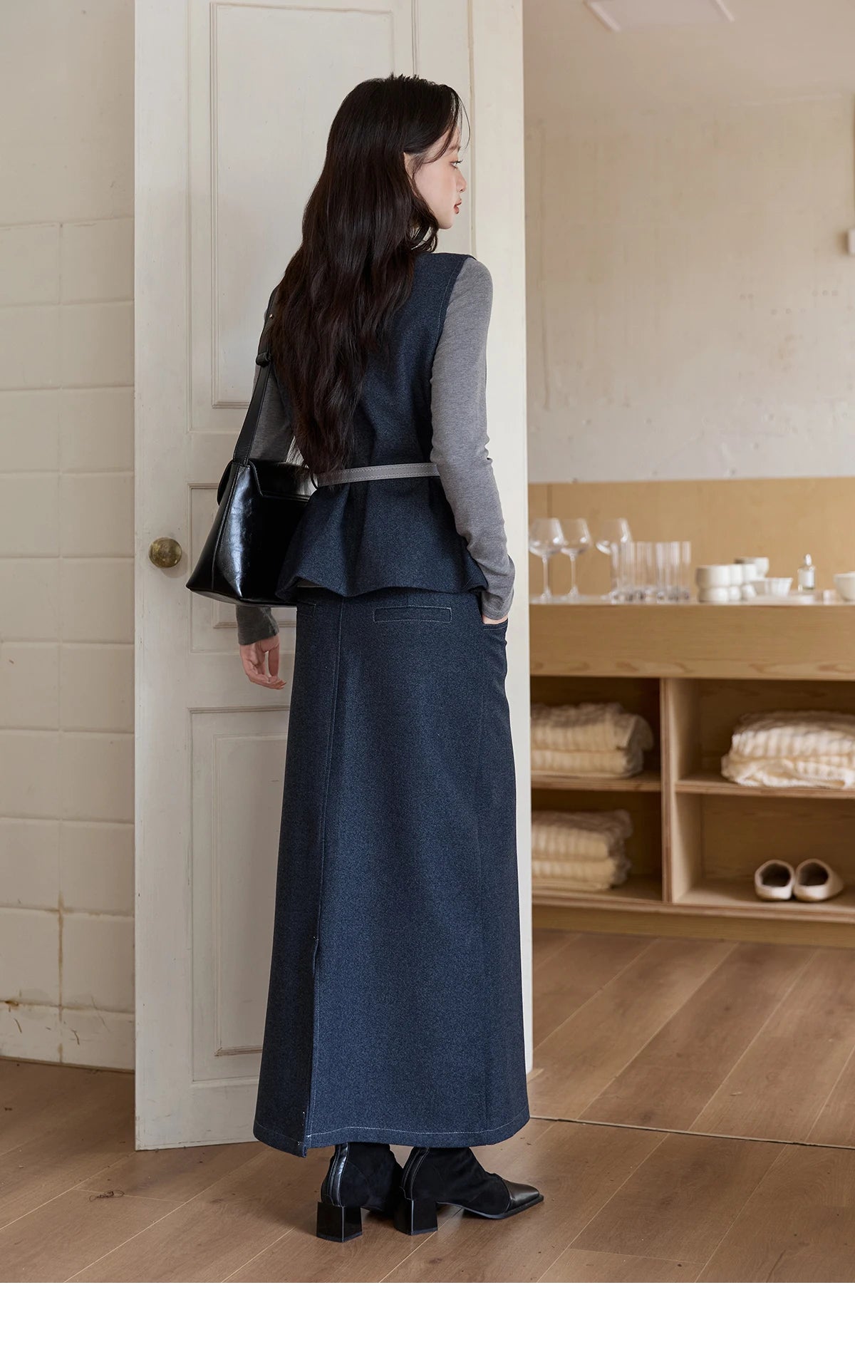 MISHOW Blue Three-piece Suit for Women 2025 Autumn Sleeveless Vest Straight Midi Skirt Slim Knit Tops Skirt Set MXE49T1421