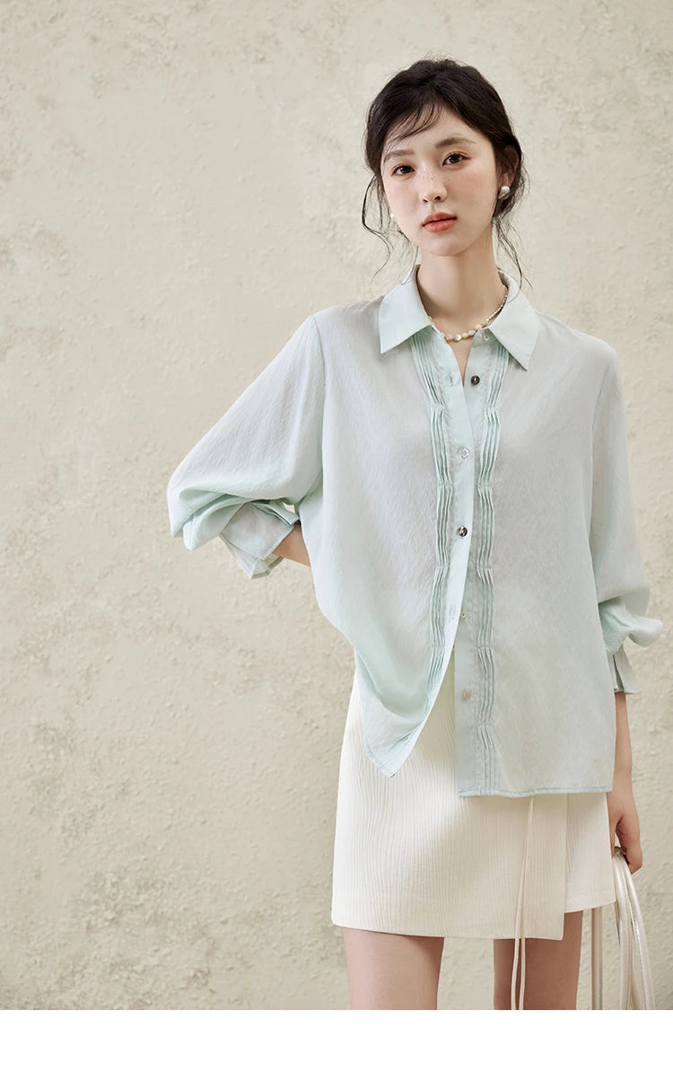 MISHOW Wave Striped Single Breasted Shirt for Women Spring 2025 Shell Buttons Solid Shirts Loose Commuter Outerwear MXE16C0422