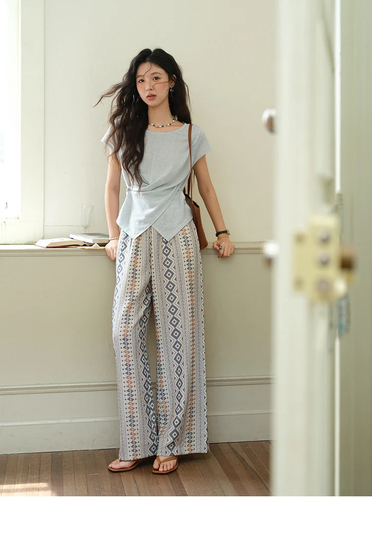 MISHOW Round Neck Knitted T-Shirt Irregular Design Button MXE39T0709
