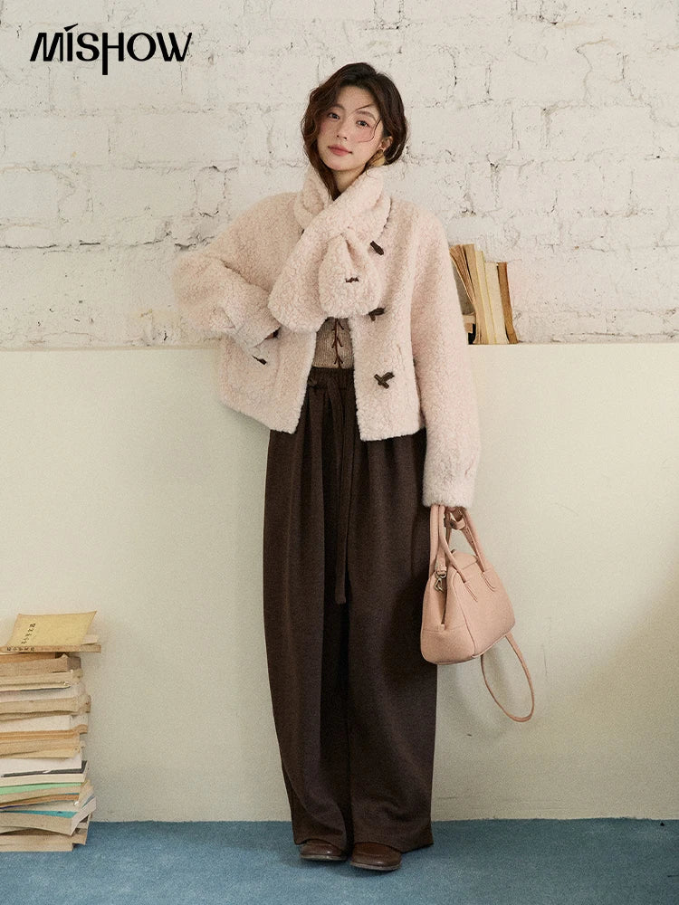 MISHOW Women's Winter Coat 2025 French Style Round Neck Long Sleeve Jacket Loose Commute Toggle Button Warm Outerwear MXE87W0988