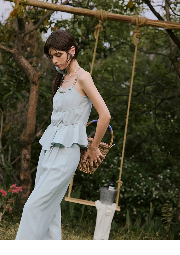 MISHWO Office Lady Summer Camisole Pant Sets for Women 2025 Solid Sleeveless Tops High Waist Loose Pants Female New MXE33T0547