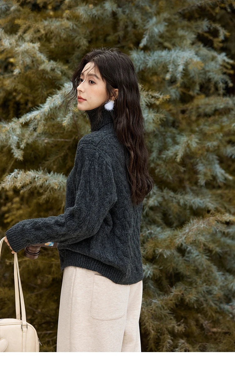 MISHOW Turtleneck Texture Solid Sweater Soft Warm Coat Winter Women Clothes Versatile Temperament Tops Office Lady MXD57Z1090