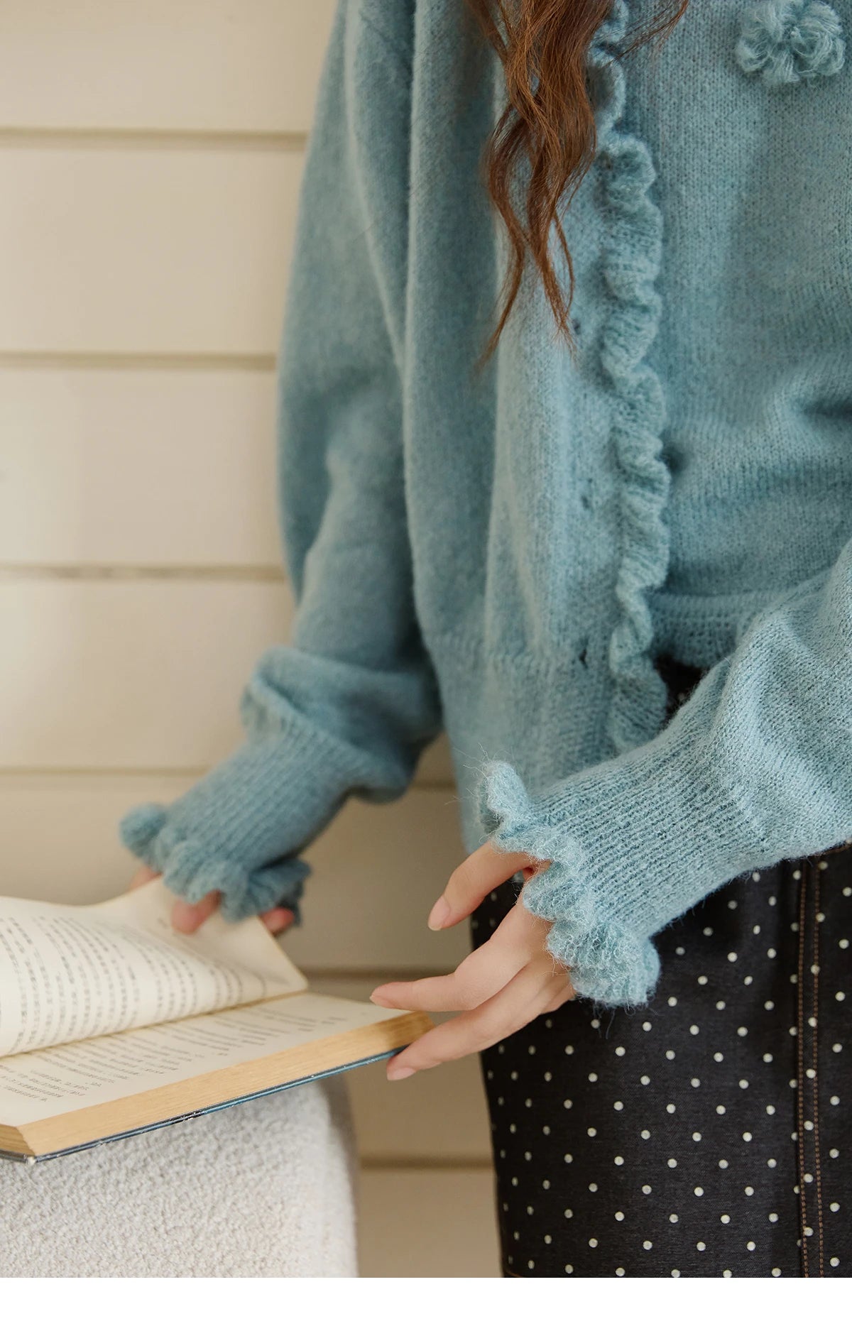 MISHOW Blue Knitted Cardigan Strap Two Piece Set 2025 Autumn Sweater Cardigan Lotus Leaf Edge Flower V-neck Camis Set MXE45T1377