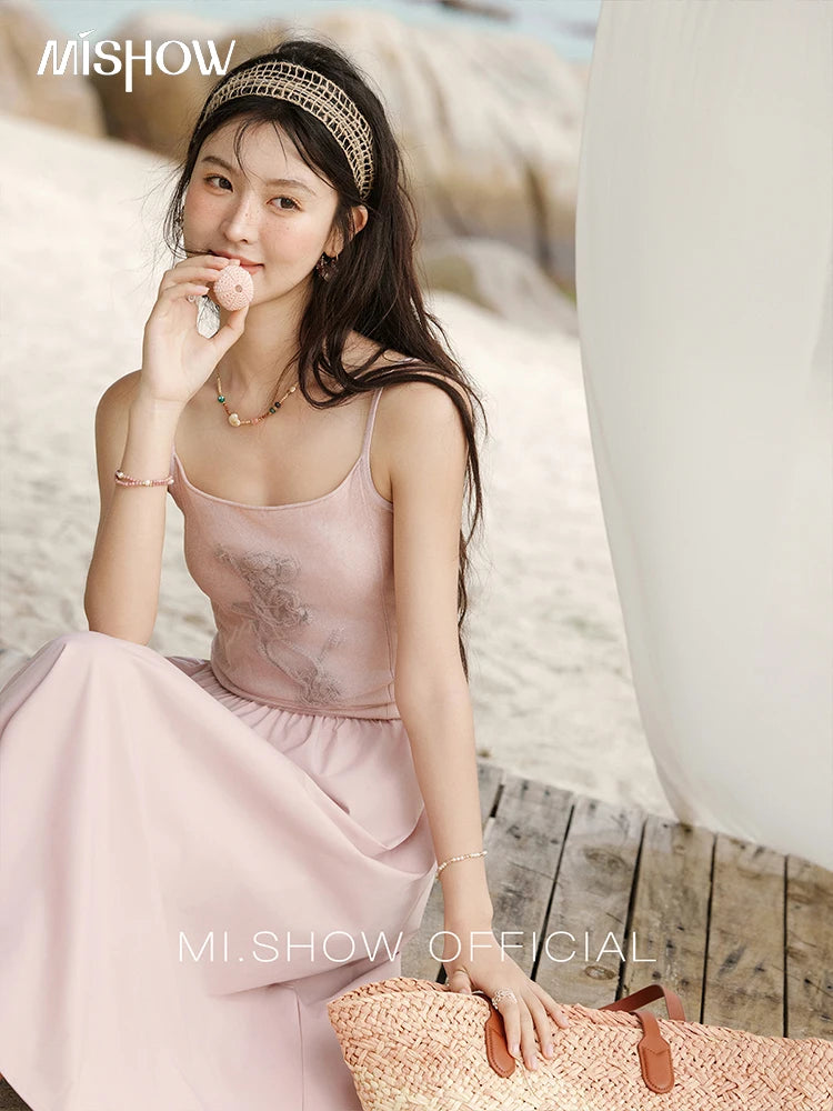 MISHOW Summer New Camisole Long Dresses Women 2025 Sleeveless Color Matching French Knit Dress Lady Fashion A-line MXE13L2082