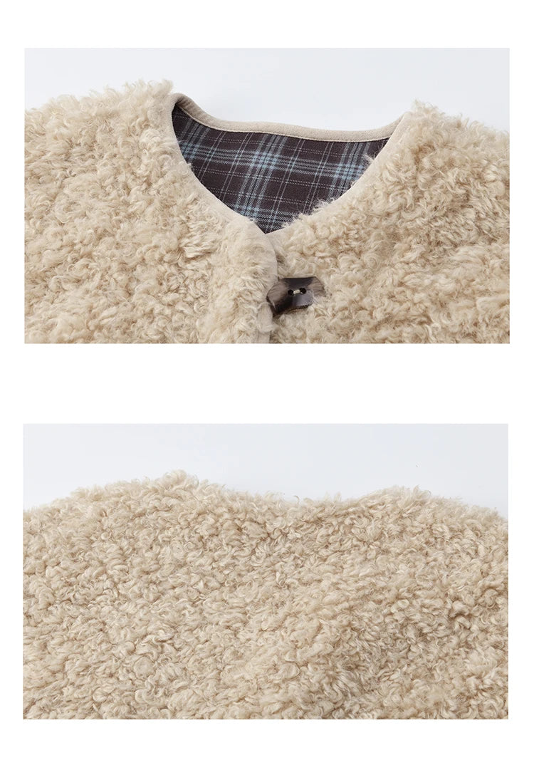 MISHOW Plaid Patchwork Curly Lambswool Coat Winter 2025 Women's Fashion Coat Double-Front Retro Casual Loose Jacket MXE87W0939