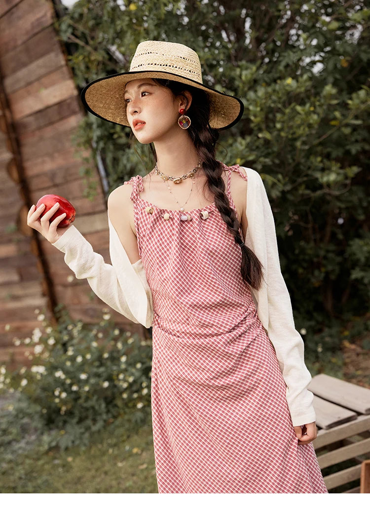 MISHOW Red Plaid Summer Camisole Dress Women New 2025 Sleeveless Elastic Waist Retro Dresses Woman Sweat Fashion MXE32L2198