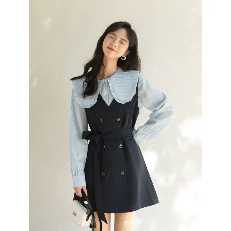 MISHOW Spring Vest Dress Korean Doll Collar Shirt Long Sleeve Elegant Shirt Female Clothing Separately Office Lady MXB12C0199