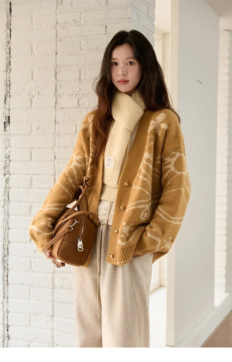 Mishow Yellow Jacquard Plant Pattern Cardigan MXE48Z2522