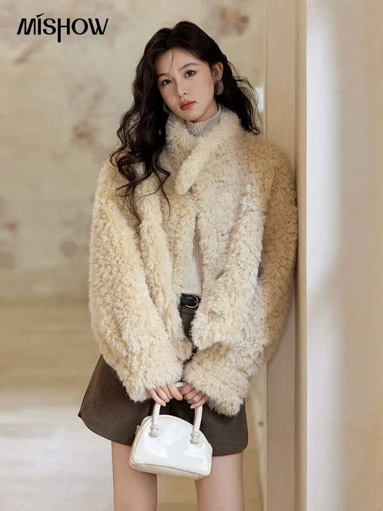 MISHOW American Vintage Faux Fur Jacket Women 2024 Winter Warm Thickened Turn Down Collar Fur One Reversible Jacket MXD55W0648