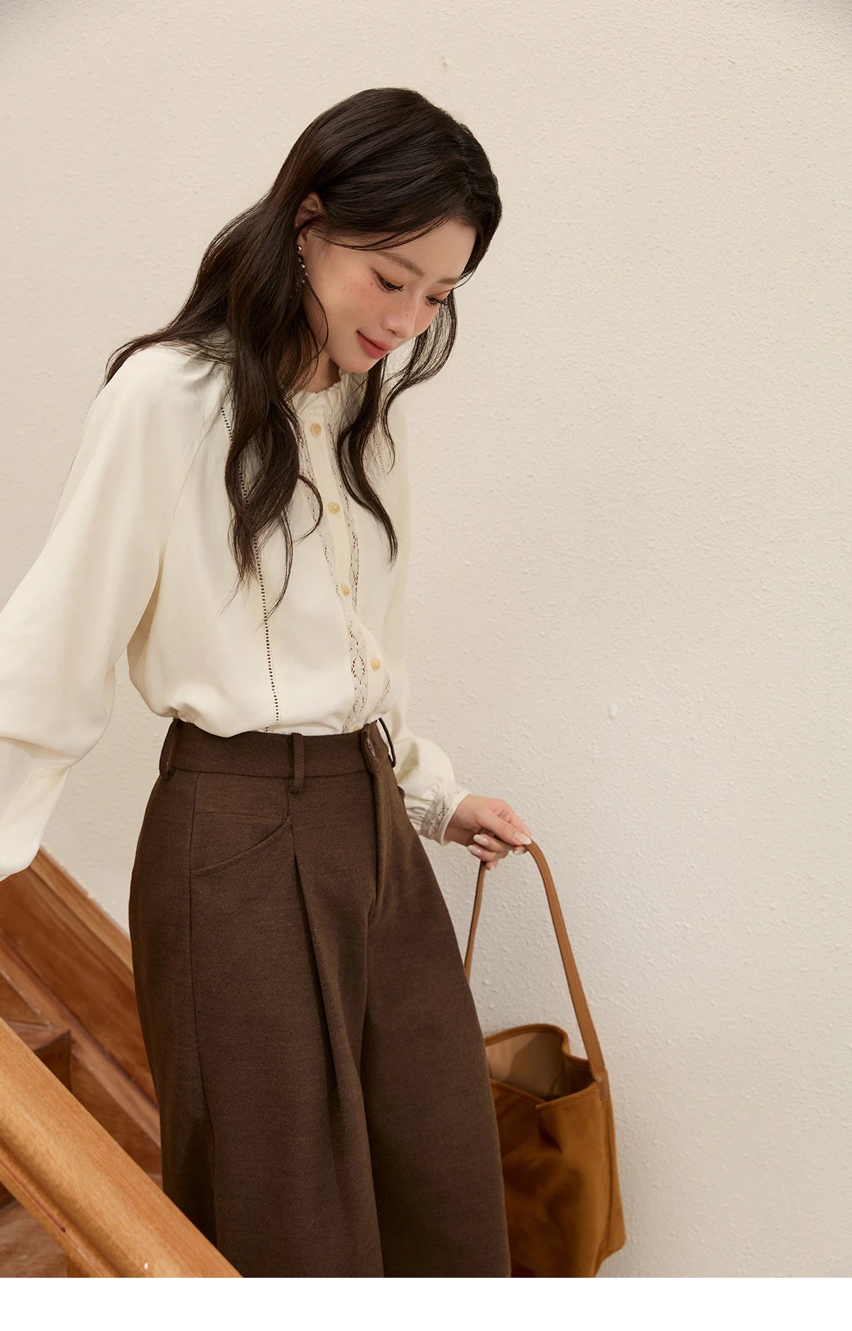 MISHOW Brown Wide-leg Pants for Women 2025 Autumn Winter New Retro High Waist Drape Trousers Commute Casual Pants MXE51K1094