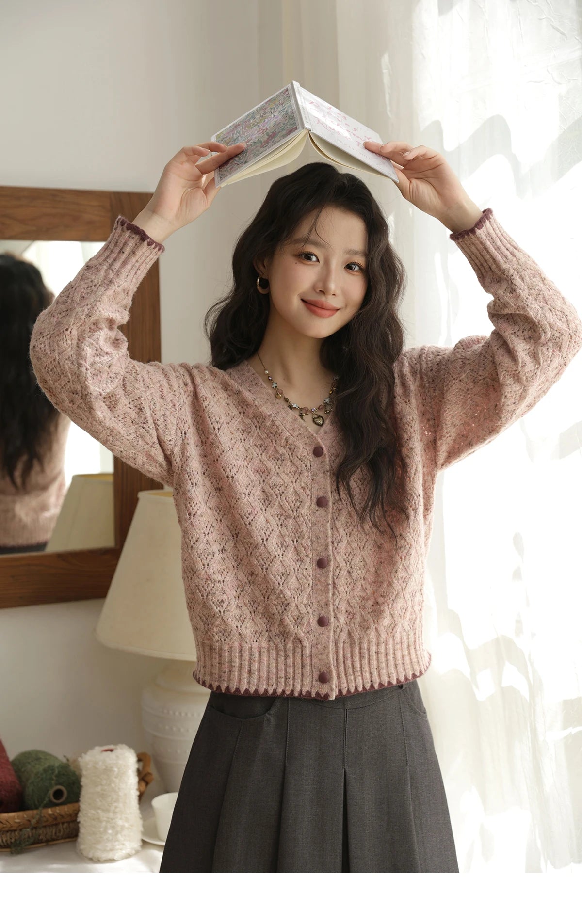 MISHOW Colorful Dot Wool Knitted Cardigan 2025 Autumn Hem Cuffs Shell Embroidery Tops Hollow Argyle Pattern Sweater MXE44Z1364