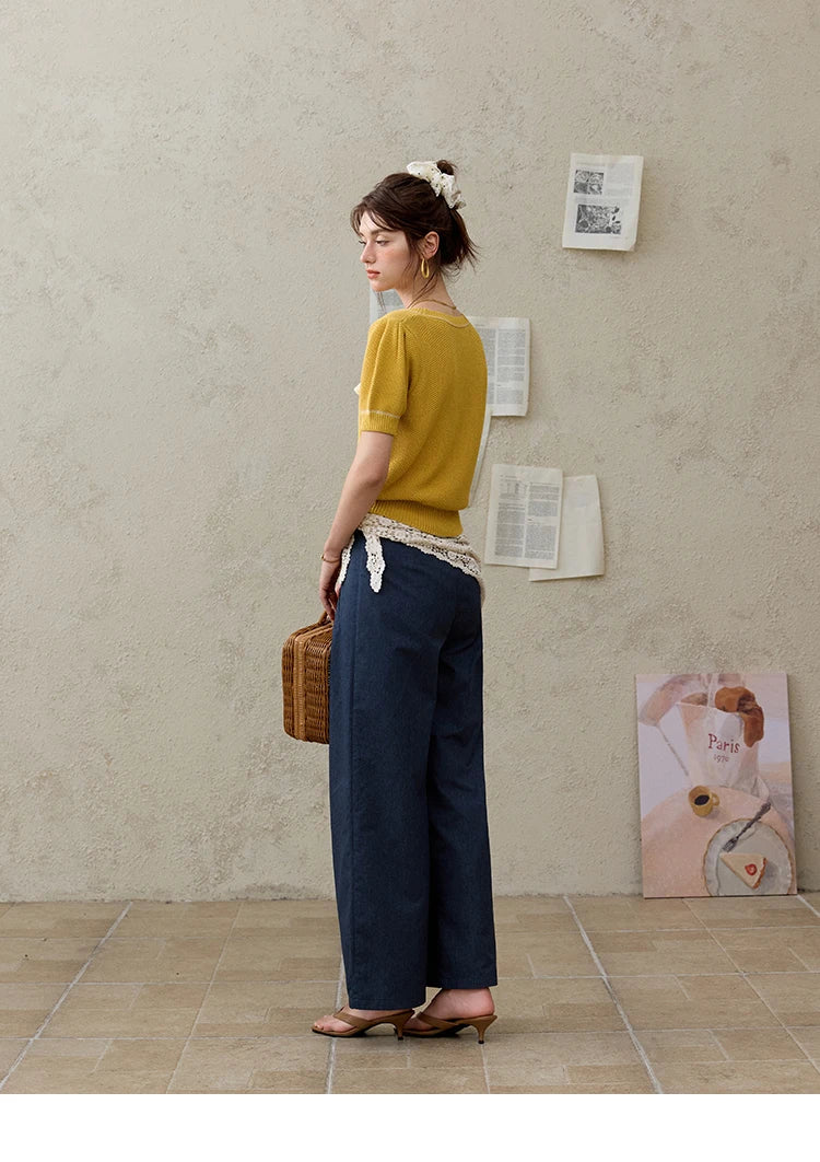 MISHOW French Knitted Pullover Women Summer 2025 Letter Short Sleeve Round Neck Slimming Sweater Female Fashion MXE33Z1219