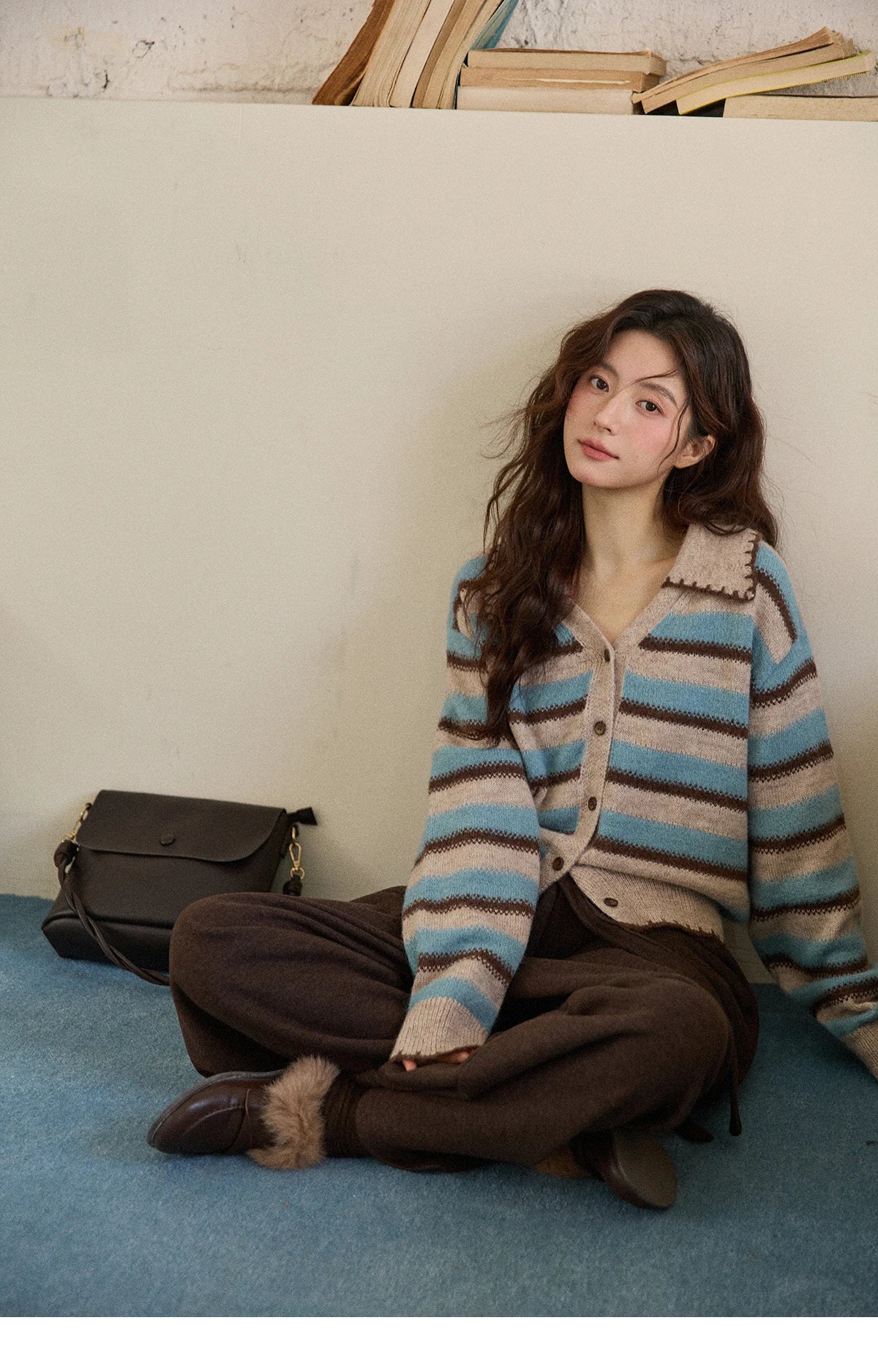 MISHOW Brown Wide-leg Pants for Women2025 Winter Thickened Warm Drawstring Waistband Retro Casual Trousers Woman MXE87K1126