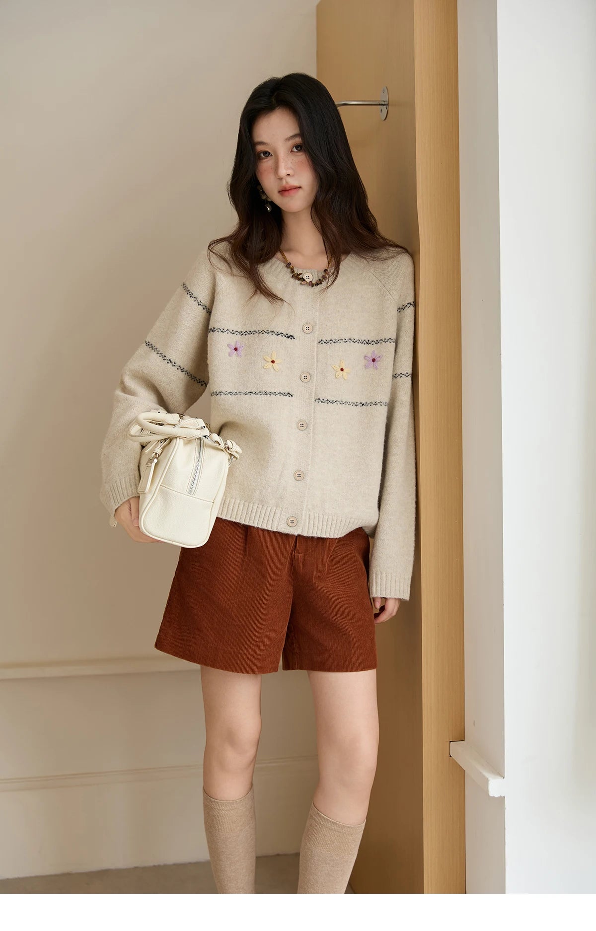 MISHOW Women Cardigan Long Sleeve 2025 Autumn Winter Flower Embroidered Knitted Cardigan Commute Loose Blue Knit Top MXE46Z2581