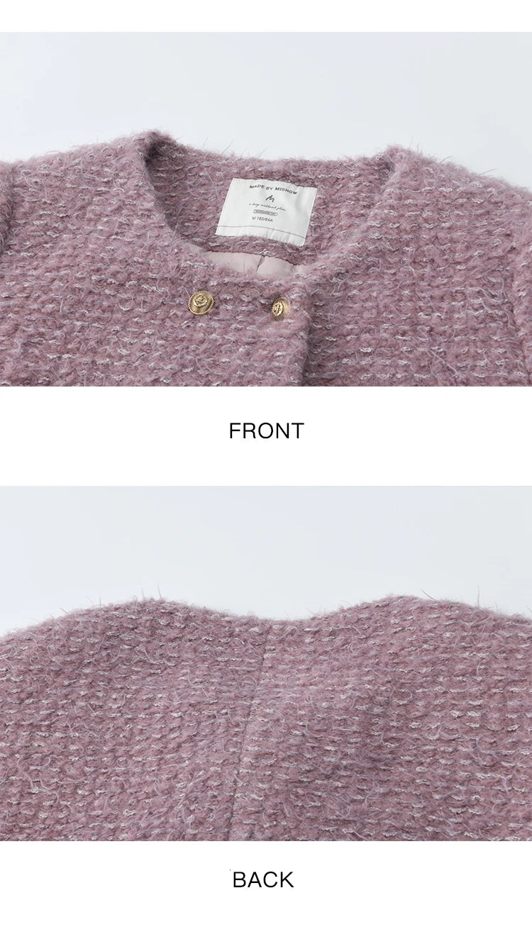 MISHOW Wool Coat Woman 2025 Purple Luxury O-neck Double-breasted Tweed Coat Commute Short Jacket Winter Clothes MXE88W0881