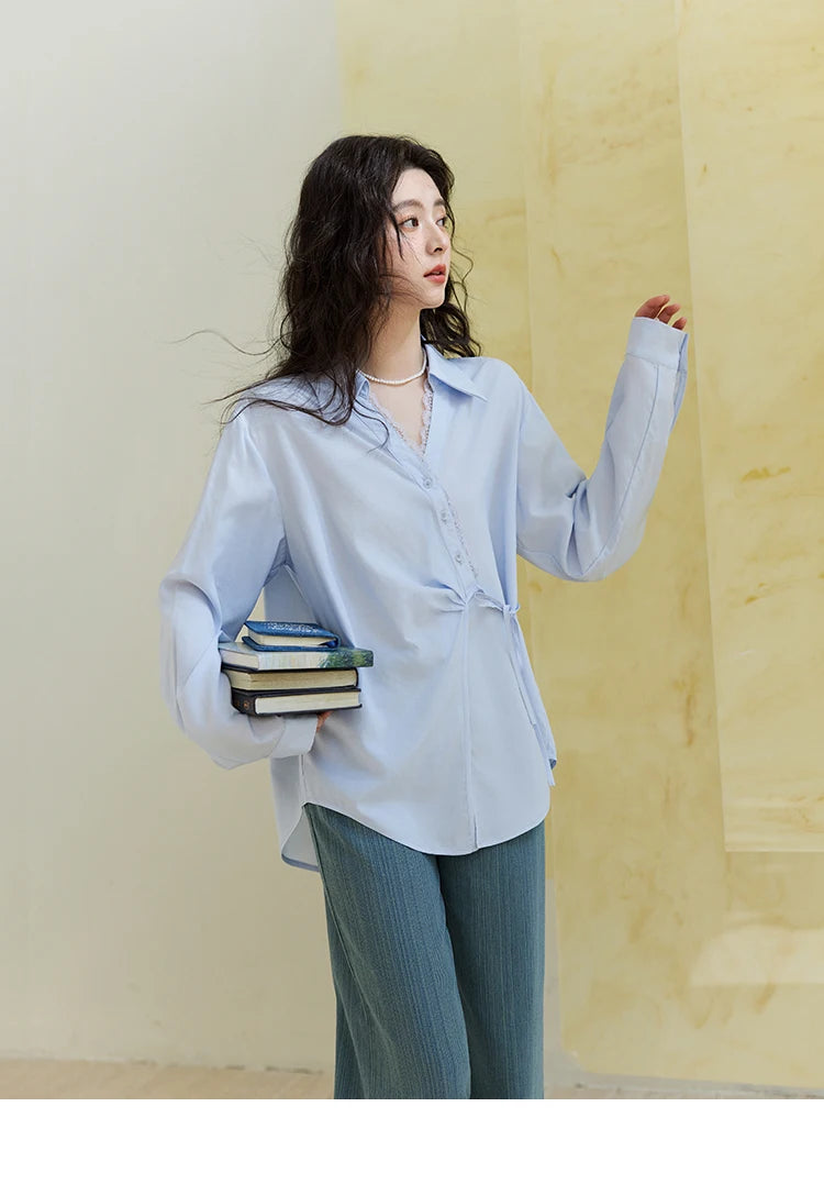 MISHOW Versatile Denim Straight Leg Pants for Women Spring 2025 Embroidery Pockets Commuting Loose Denim Trousers MXE14K0870