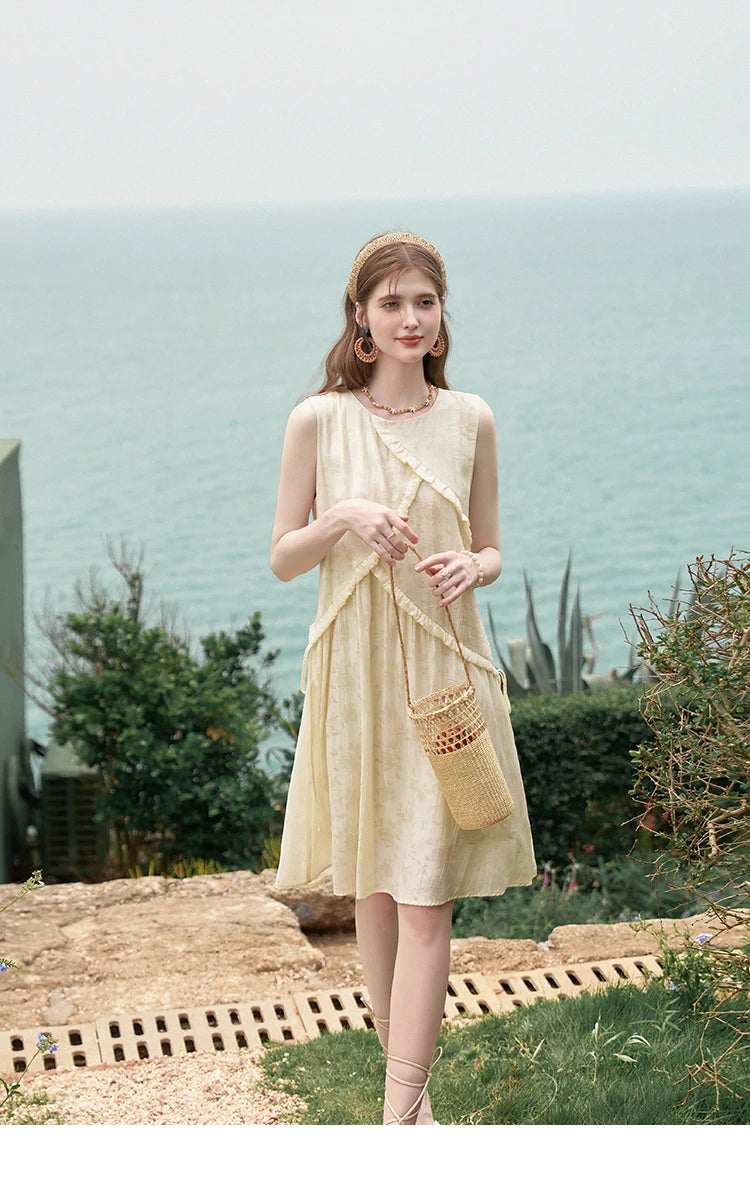 MISHOW French Sleeveless Suspender Dress for Women Summer Round Neck Auricularia Auricula Edge Lace-up Vest Dresses MXD26L1821