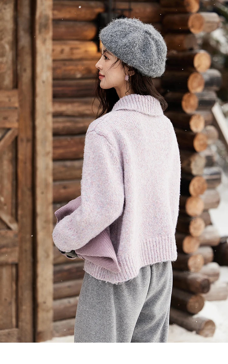 MISHOW Turn Down Collar Wool Blend Sweater Women Solid Single-breasted Tops Thickened Warm Versatile Knitted Cardigan MXD59Z1136