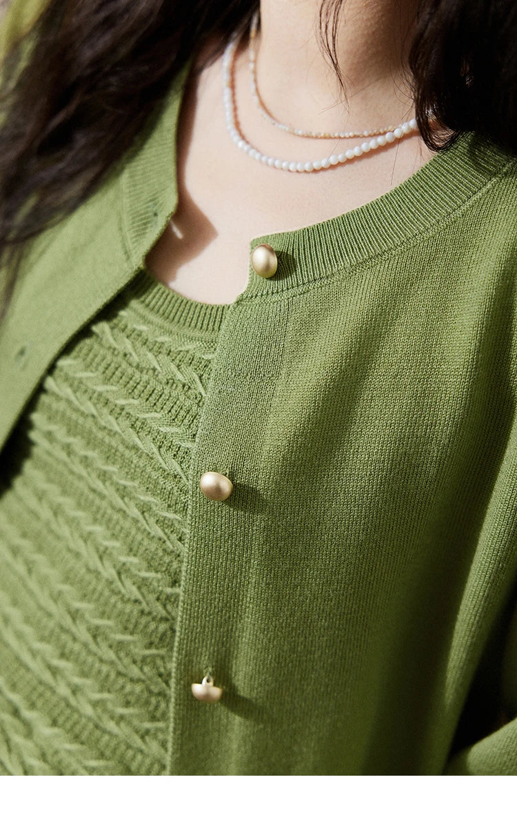 Mishow Avocado Green Metal Button Crochet Cardigan MXE11Z1188