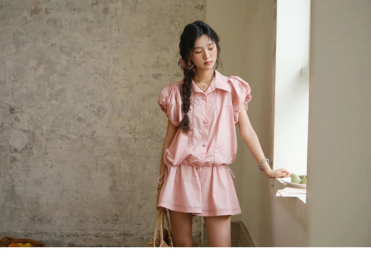 MISHOW 2 Pieces Set for Woman 2025 Summer New Loose Sweet Short Sleeve Button Shirt Casual Shorts Set Ladies Clothing MXE34T0591