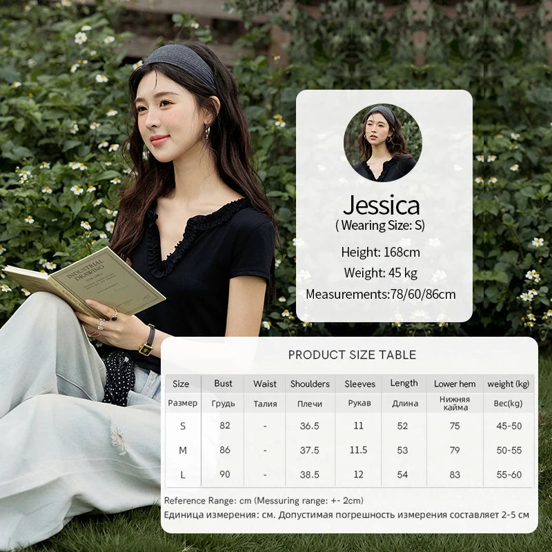 MISHOW Casual Summer T-shirts Women New 2025 Short Sleeve V-neck Solid Straight Shoulder Slimming Shirt Female Thin MXE35T0562