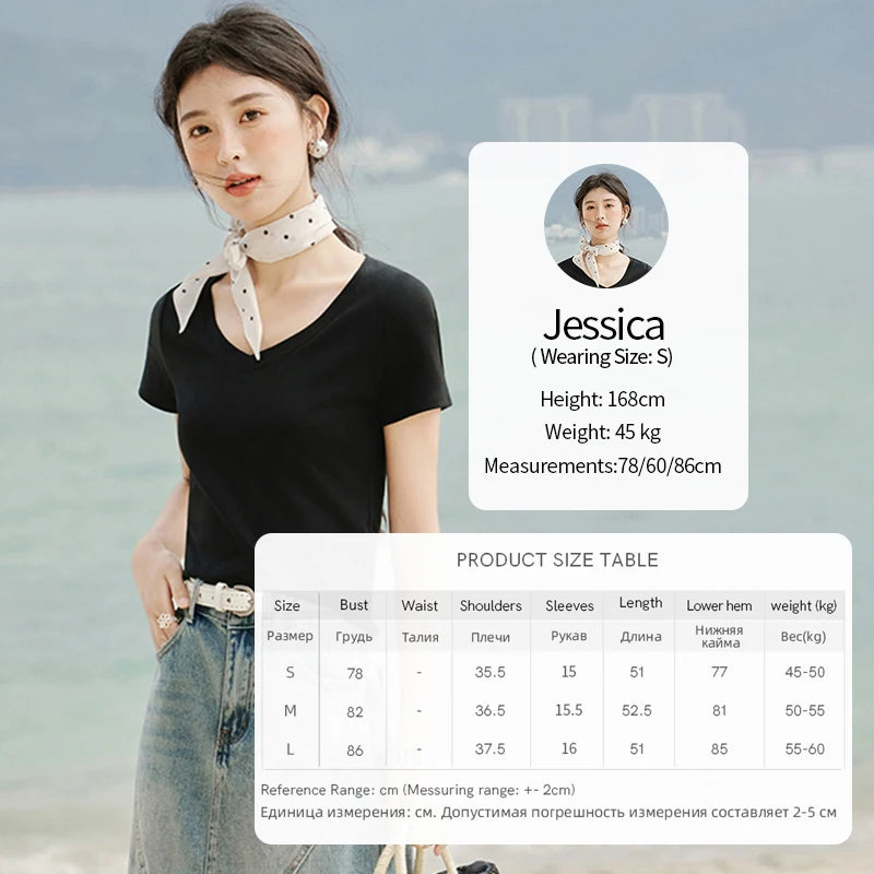 MISHOW Cotton Casual T-shirts Women New 2025 Short Sleeve V-neck Solid Versatile Shirt Female Fashion Basic Tops Lady MXE33T0519