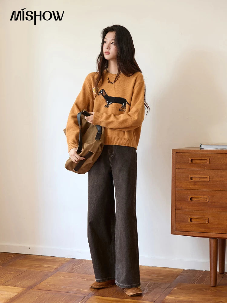 Mishow Orange Sausage Dog Jacquard Pullover MXE48Z2578