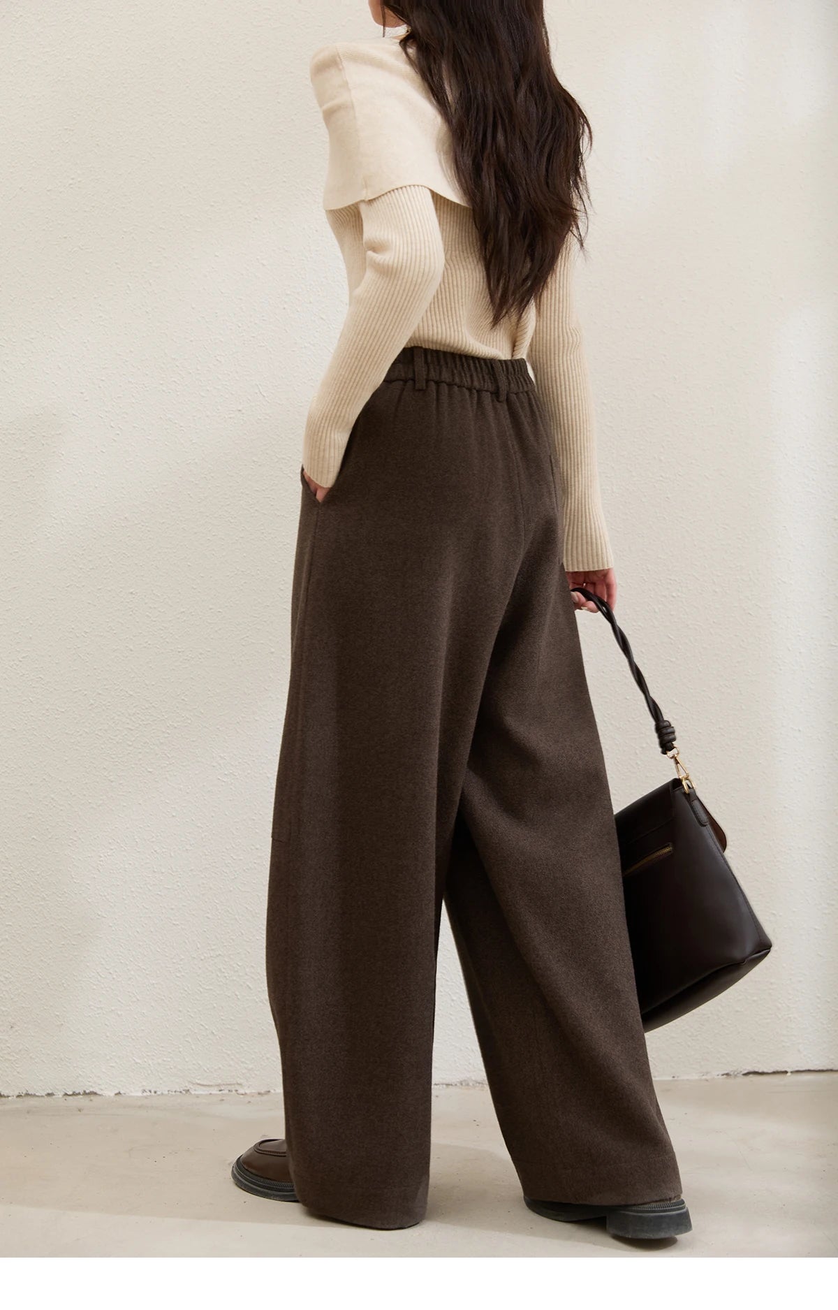 MISHOW Women Pants 2025 Autumn Winter Retro Brown Wide-leg Pants High Waist Design Loose Casual Drape Pants MXE88K1122