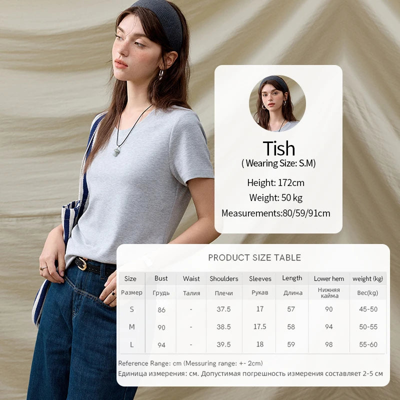 MISHOW Casual Summer T-shirts Women Short Sleeve Round Neck Solid Straight Shoulder Shirt Female Fashion Slimming New MXE31T0532