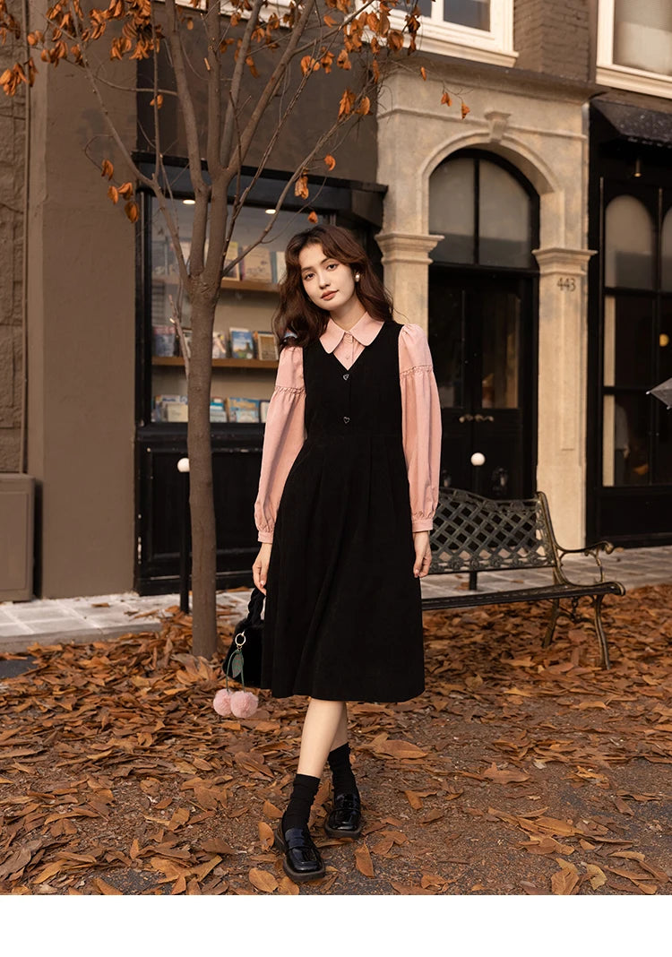 MISHOW Corduroy Strap Dress Autumn Winter French Retro Vneck Sleeveless Mid-Calf Dresses Elegant Solid Blouses MXB43L1246