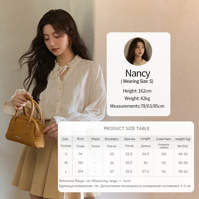 MISHOW French 100% Lyocell Apricot Shirt 2025 Autumn Flared Sleeves Lace Edges Shirts V-neck Slim Top Office Lady MXE41C2351