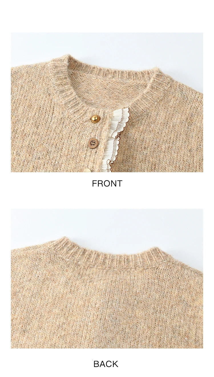 MISHOW Spliced Lace Knitted Cardigan O-Neck Sweaters Women Button Design Temperament Long Sleeved Tops Office Lady MXD58Z0998