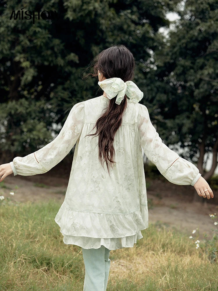 MISHOW Floral V-neck Drawn Tassels Dresses 2025 Spring Summer Hollow Out Lantern Sleeve Dresses Vacation Doll Dress MXE15L2121