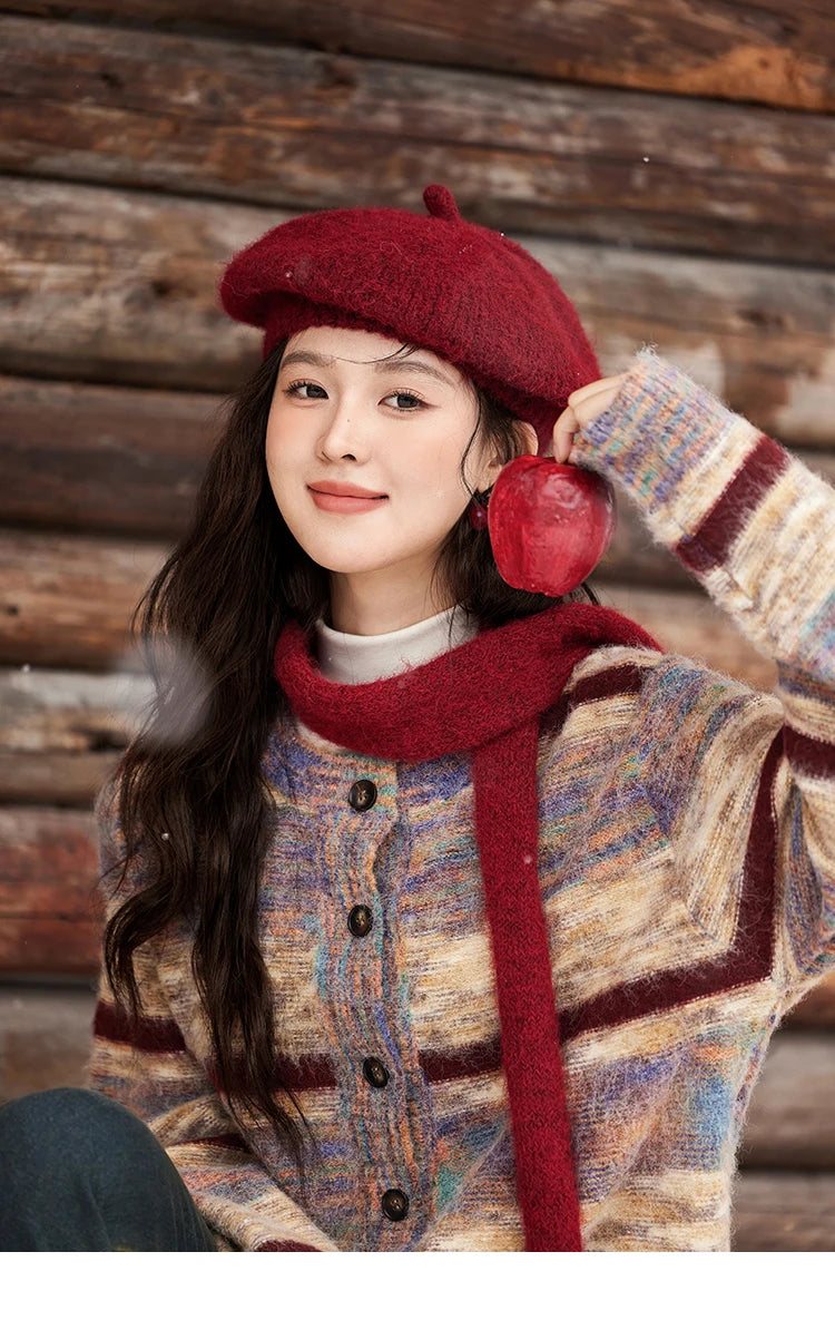 MISHOW Striped Sweaters Short Contrast Color Loose Casual O-Neck Single Breasted Tops Soft Warm Knitted Cardigans MXD59Z1061